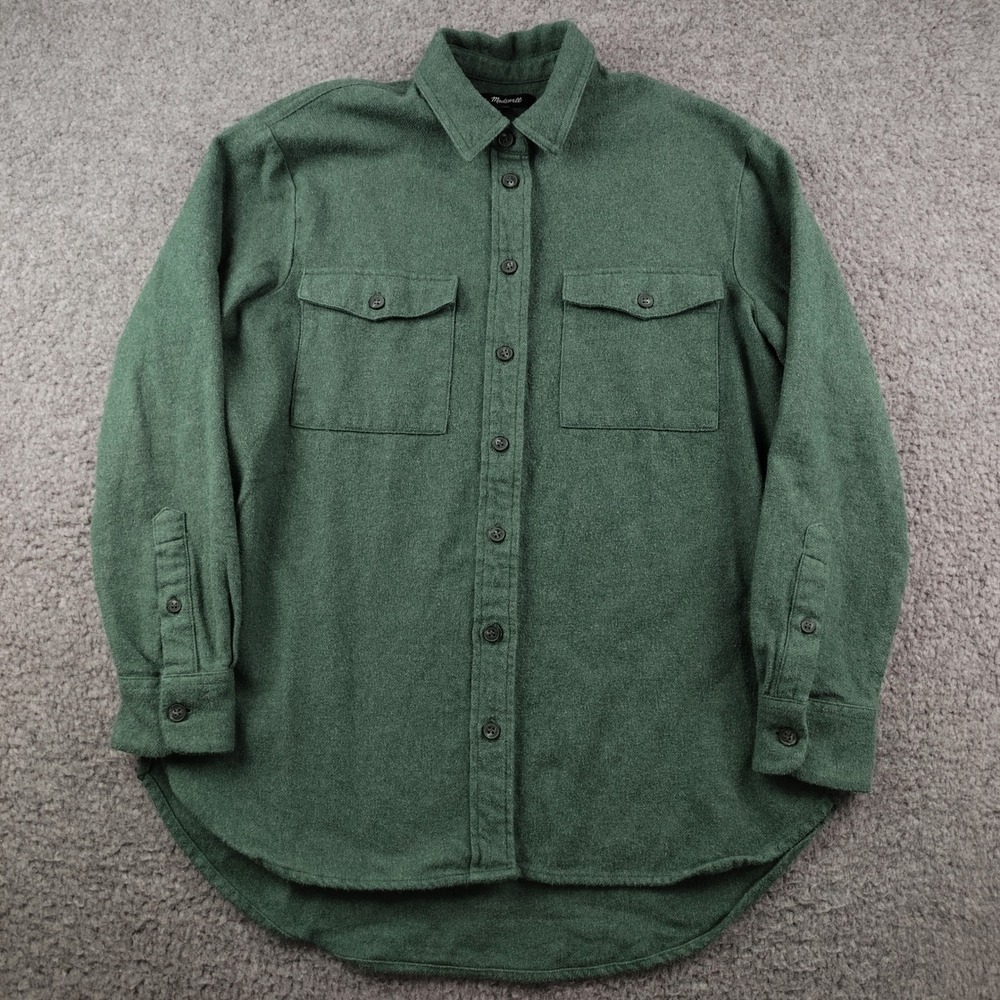 Madewell Cotton Flannel Shirt Sz XS Flannel Shirt Green Pockets EUC